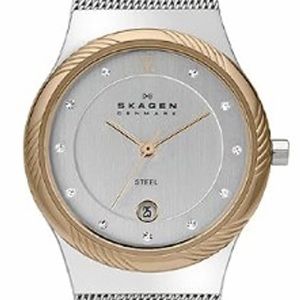 Skagen stainless silver and rose gold watch